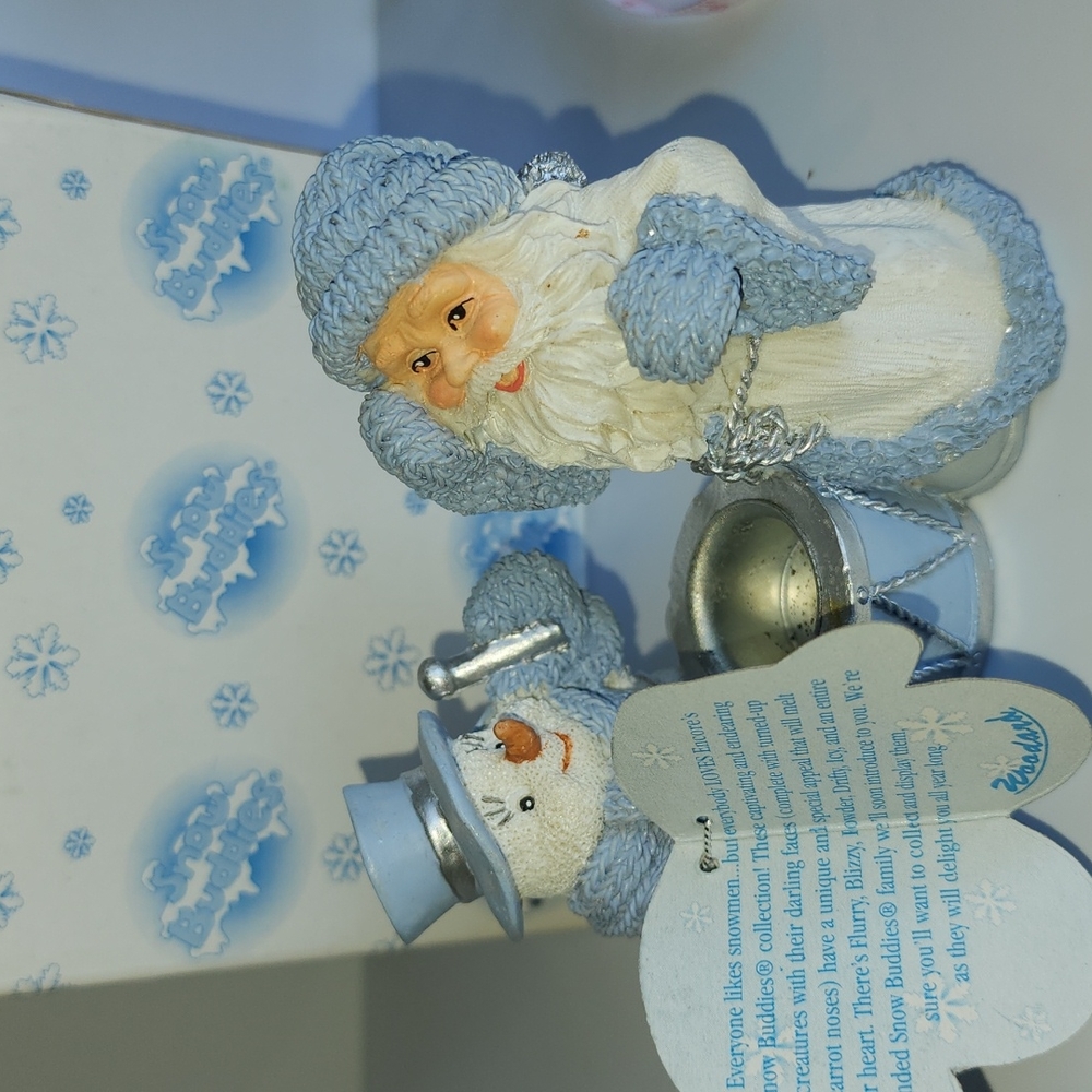 Snow buddies snowman and Santa candle holder